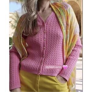 Vintage Ralph Lauren Cardigan: Bubblegum Pink Cable Knit, Cotton Blend
